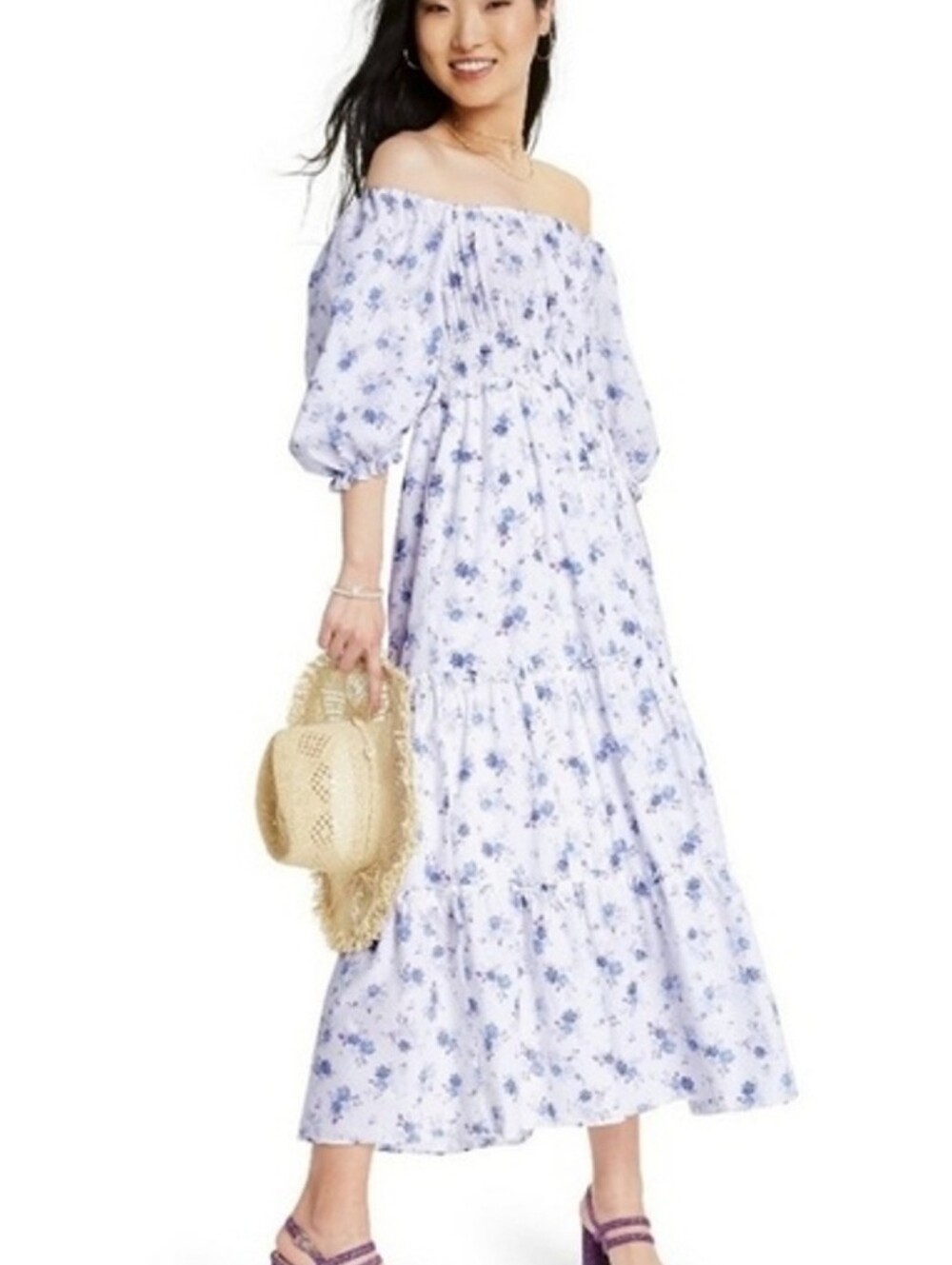 LoveShackFancy × Target  Blue Floral 100% Cotton Maxi Dress - Women's Size Small